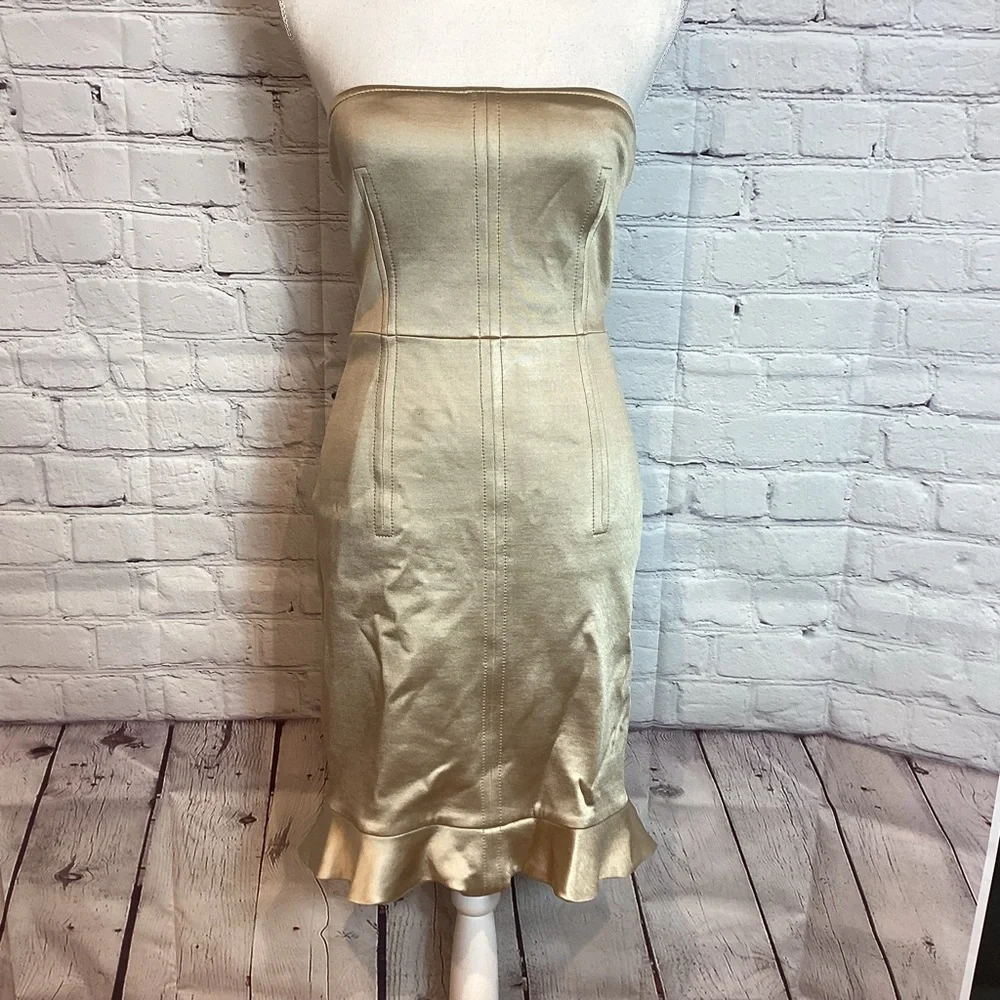 STELLA MCCARTNEY STRAPLESS KNEE LENGTH DRESS CHAMPAGNE NWT SZ MED - Picture 3 of 14